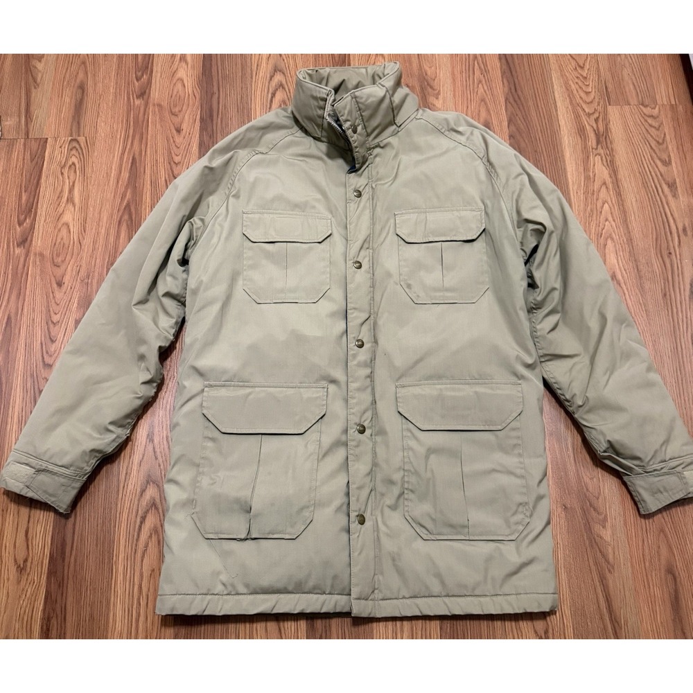 Woolrich Vintage Field Jacket Mens Large Beige 4 Pocket Utility Made In USA